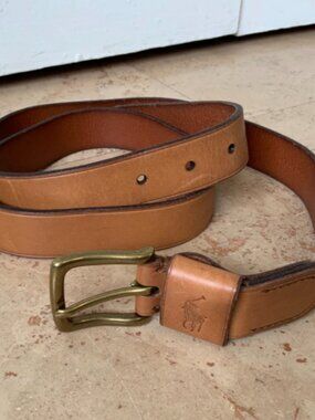 Polo Ralph Lauren Brown Italian Leather Belt Brass Buckle Size 42 105